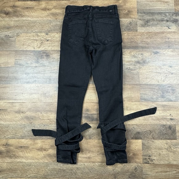 Mother High Waisted Tie Bow Looker Ankle Black Skinny Jeans Not Guilty Wash 25 - Picture 3 of 9